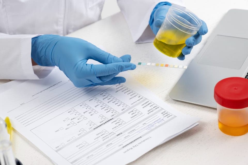 Profesional de laboratorio realizando un examen ocupacional
